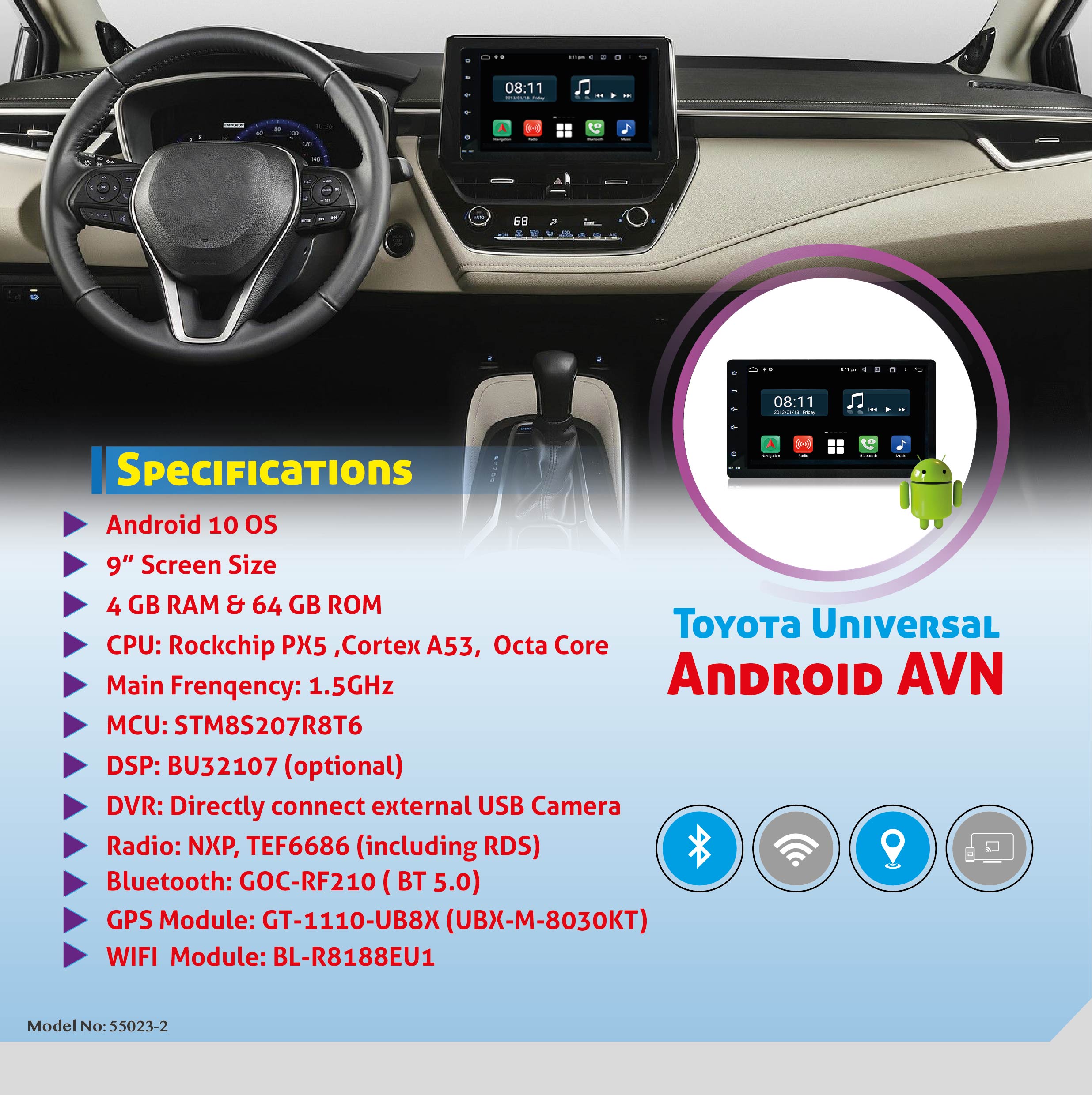 55023-2 9" ANDROID 10-TOYOTA UNIVERSAL AVN