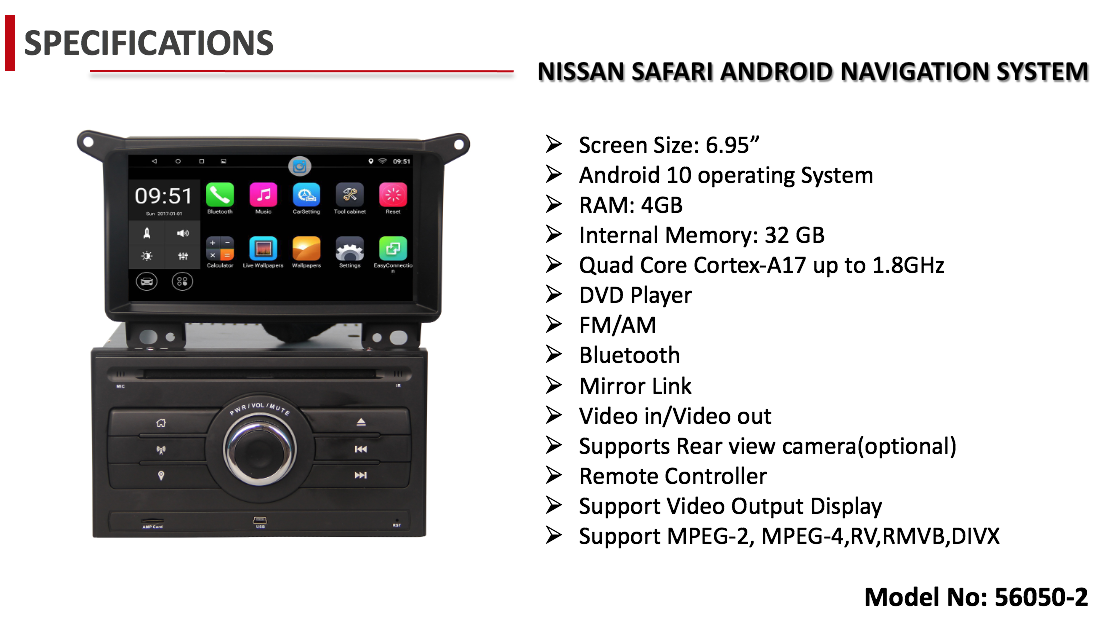 56050-2 ANDROID NAVIGATION SYSTEM FOR NISSAN SAFARI VTC 2005-2019