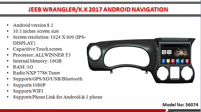 10.1 "Android AVN For Jeep Wrangler 2017