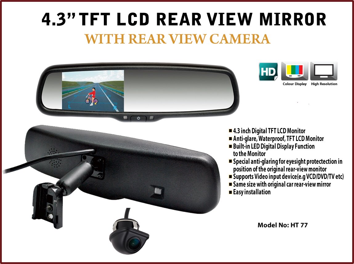 HT-77 4.3 UNIVERSAL REAR VIEW MIRROR WITH HIGH RESOLUTION