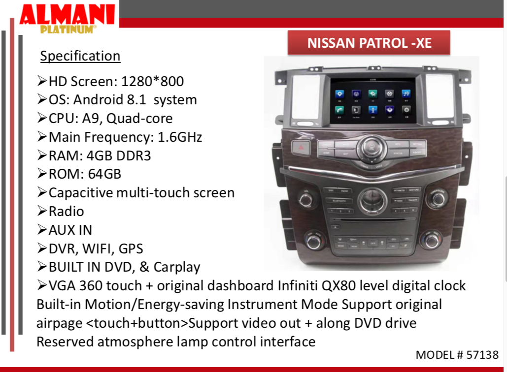 58139 8" NISSAN PATROL AVN FOR XE CAR WITH ANDROID AUTO & CARPLAY