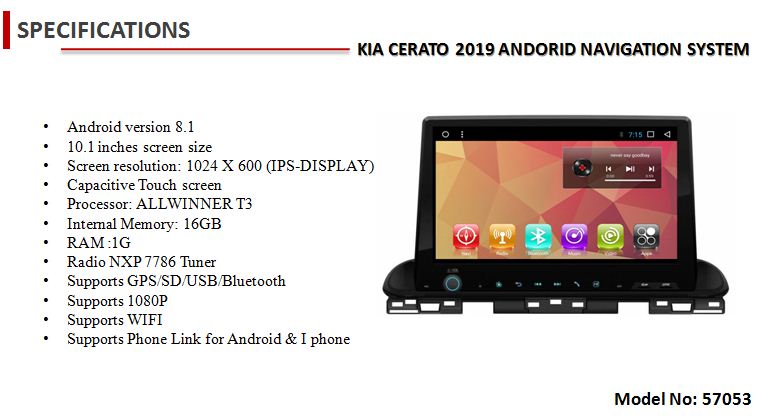 57053 10.1" KIA CERATO 2019 AVN