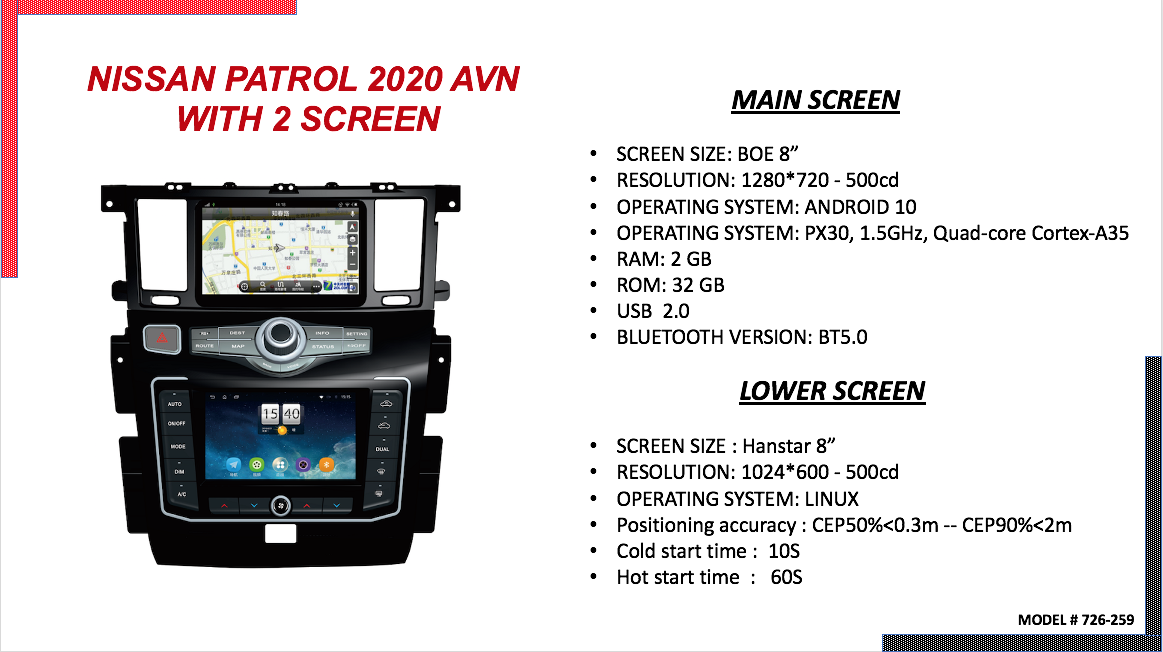 726-259 NISSAN PATROL 2020 AVN WITH 2 SCREEN